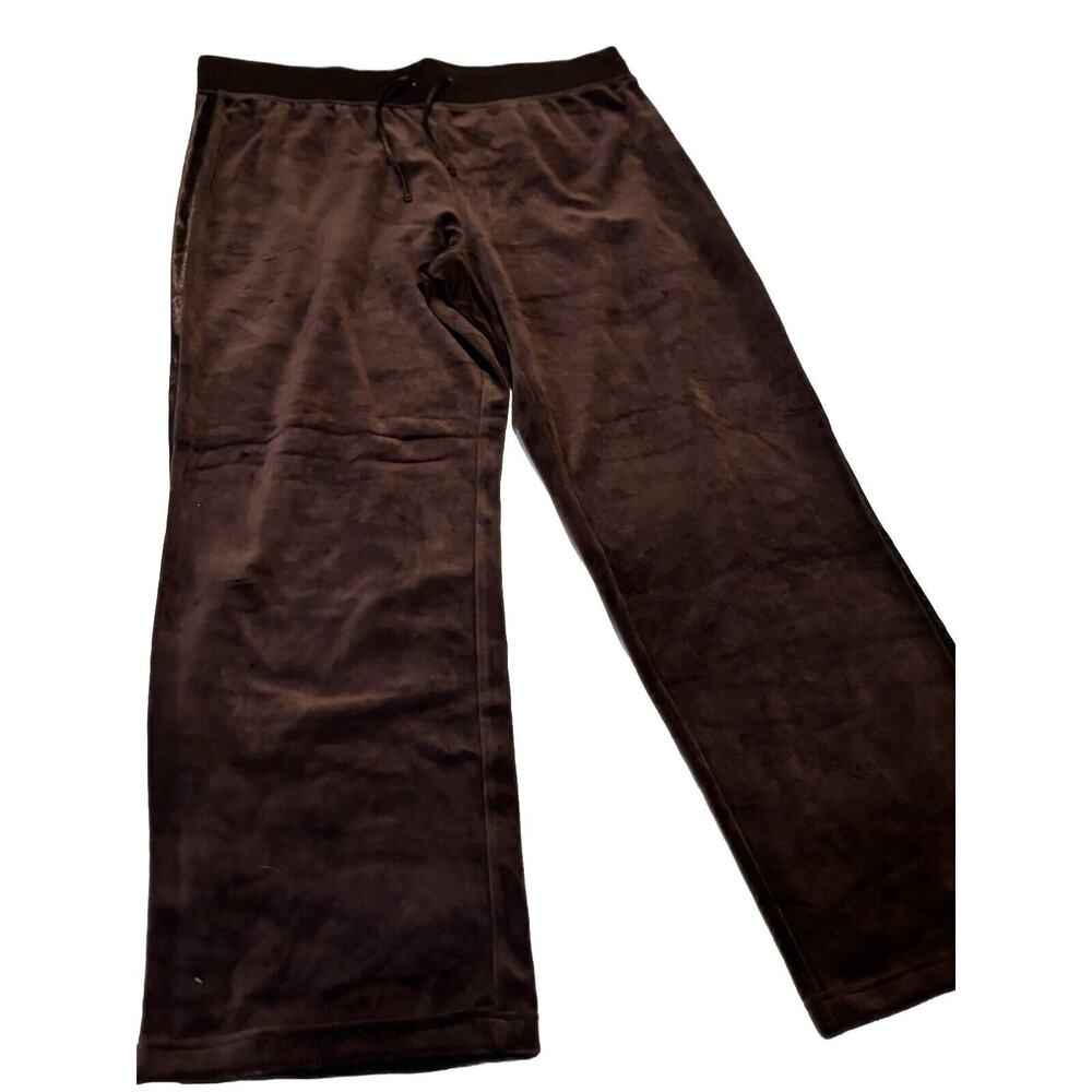 New Womens‎ Brown Velour Xl STRETCH Joggers Satin Trim Wide Leg Boho Chic